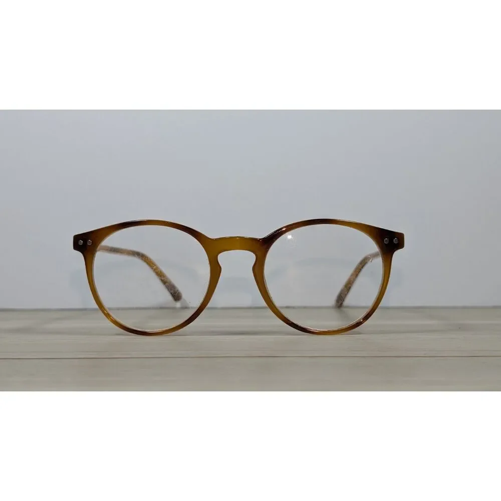 Vintage Round Eyeglasses Amber Brown Tortoise Acetate Frame Clear Lenses Unisex